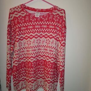Victoria's Secret PINK Red and White Long-Sleeve Pajama Top